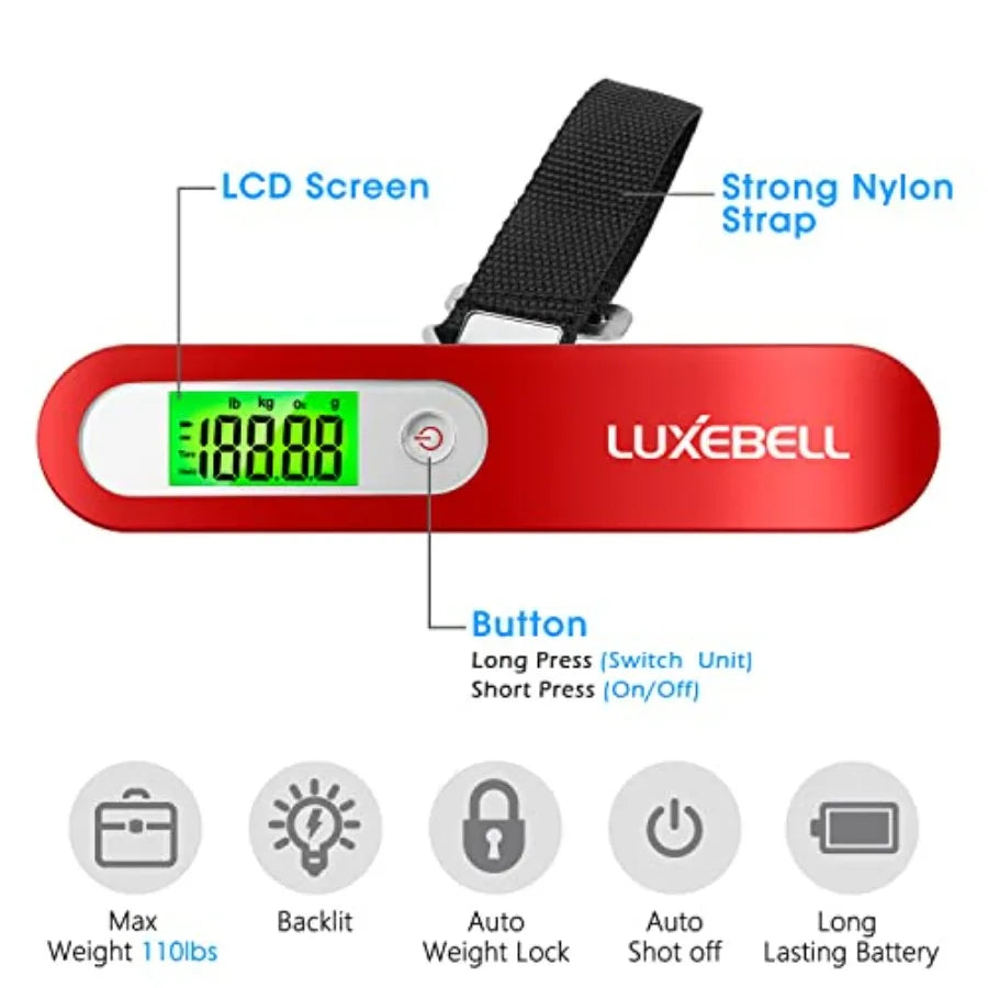 Digital Luggage Scale Vacation Travel Essentials Accessories Gifts for Traveler Portable Suitcase Handheld Weight Scale 110 lbs