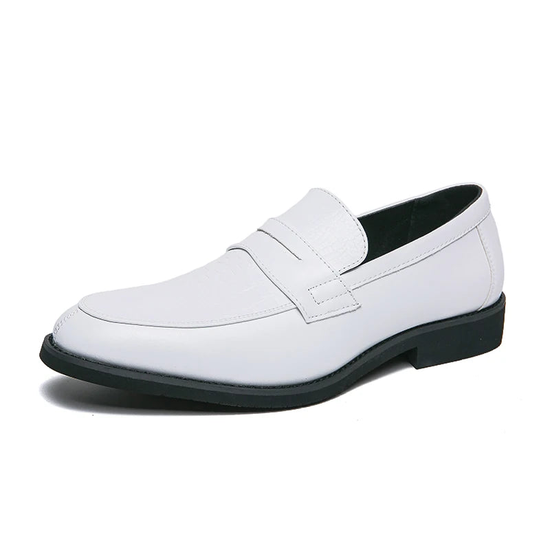 Preautool Mens Leather Slip On Loafers Breathable Dress Shoes Mocassin