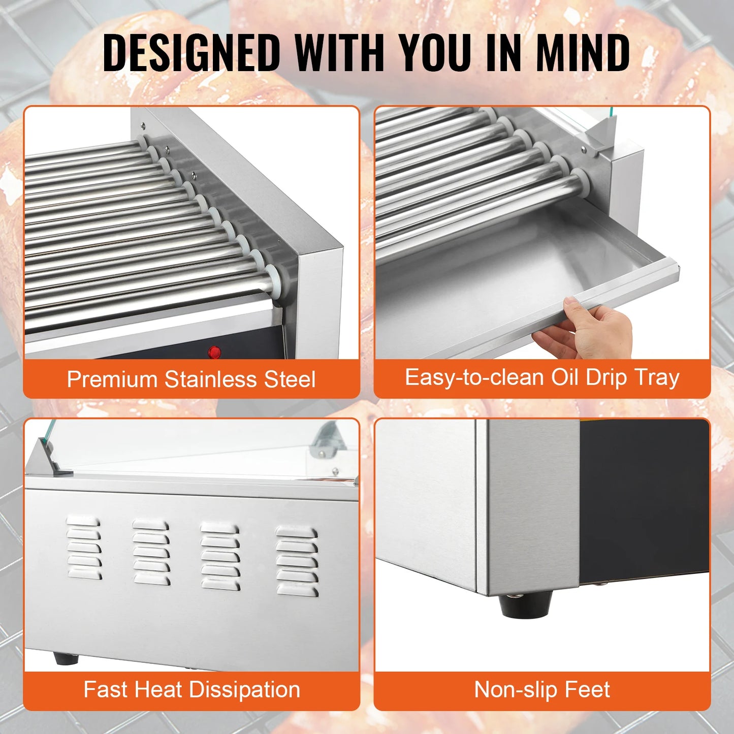 SucceBuy Commercial Hot Dog Roller Sausage Maker Barbecue Grill 110V