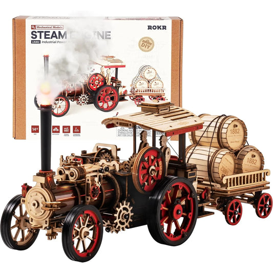 ROKR Wooden 3D Puzzle Steam Engine Mechanical Model Kit
