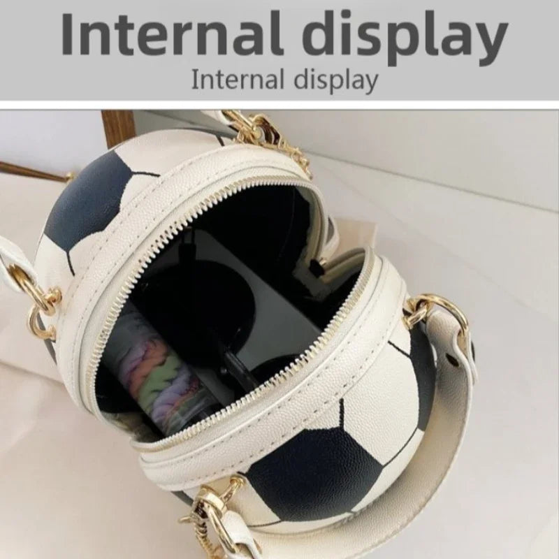 Soccer Shaped Handbag with Top Handle Gold Chain Strap Trendy Novelty Crossbody Purse  Sport Mini Shoulder Bag for Daily Use