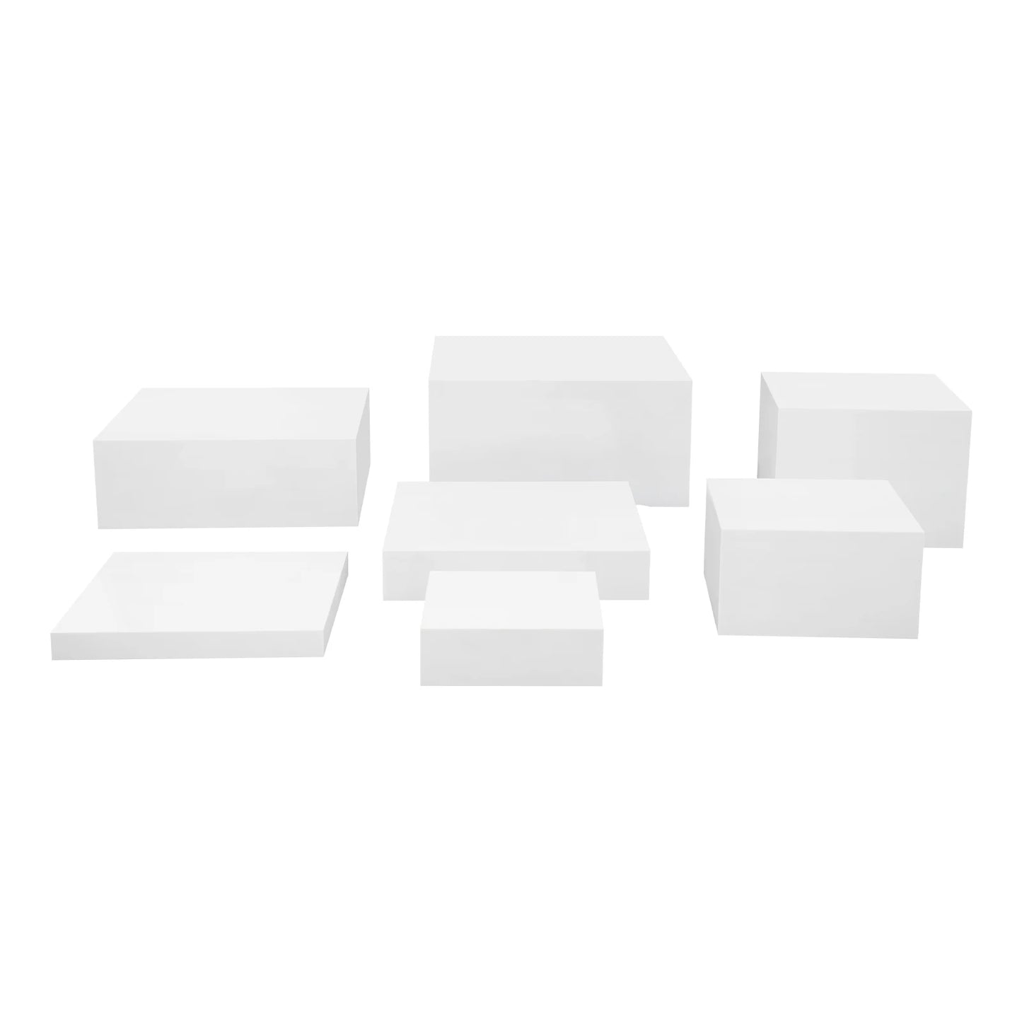 White Large Buffet Risers Set, 7  Pieces Acrylic Display Stand, Catering Dessert Table Riser