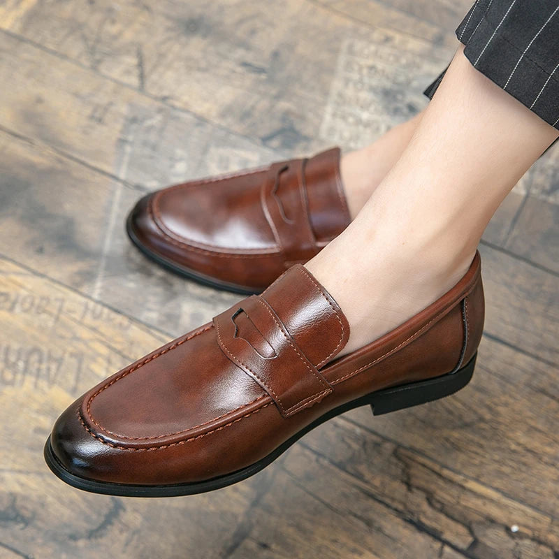 Men Casual Leather Loafers Slip On Dress Shoes Classic