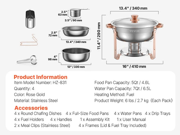 SucceBuy Stainless Steel Chafing Dish Buffet Set With Four Pans