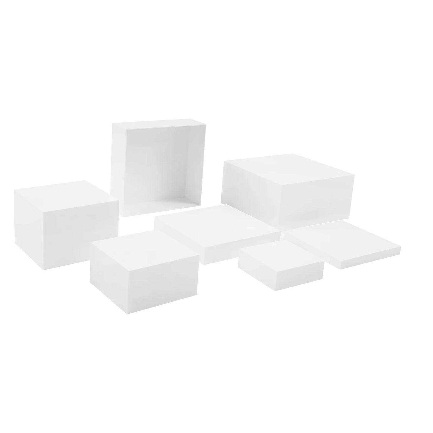 White Large Buffet Risers Set, 7  Pieces Acrylic Display Stand, Catering Dessert Table Riser