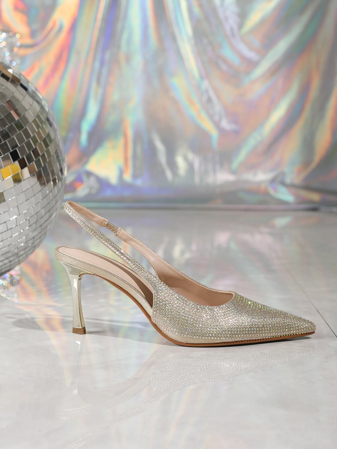 Bow Slingback Heels With Pointed Toe Elastic Strap Pumps