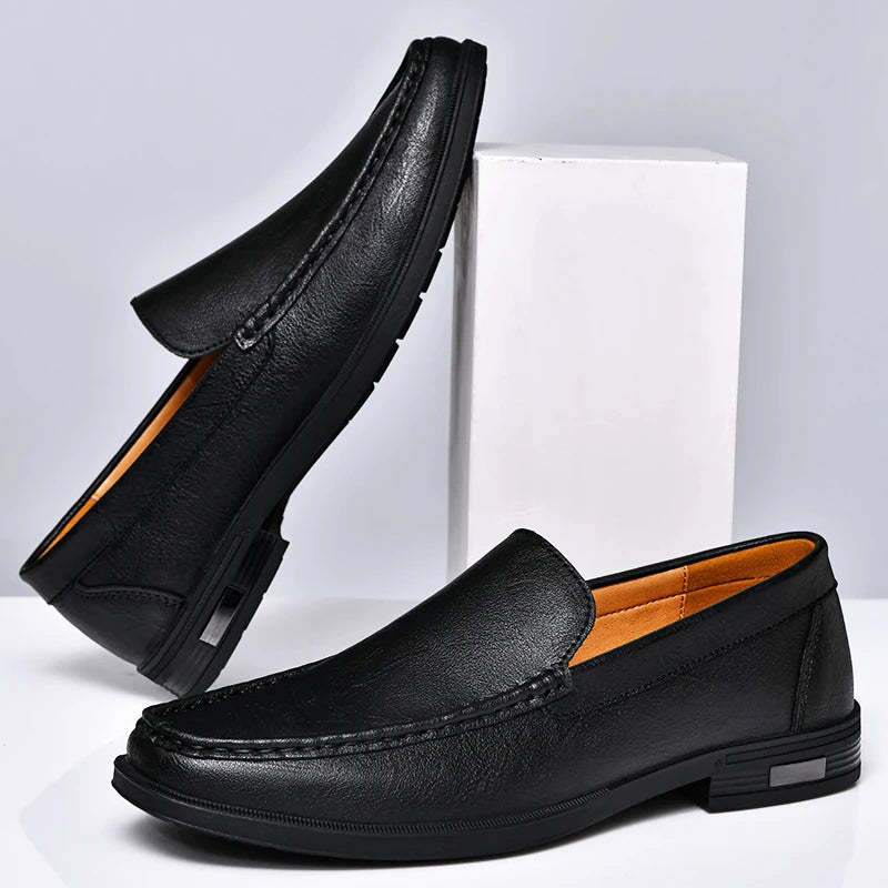 Shinefullstr Men Leather Slip On Loafers Casual Dress Shoes