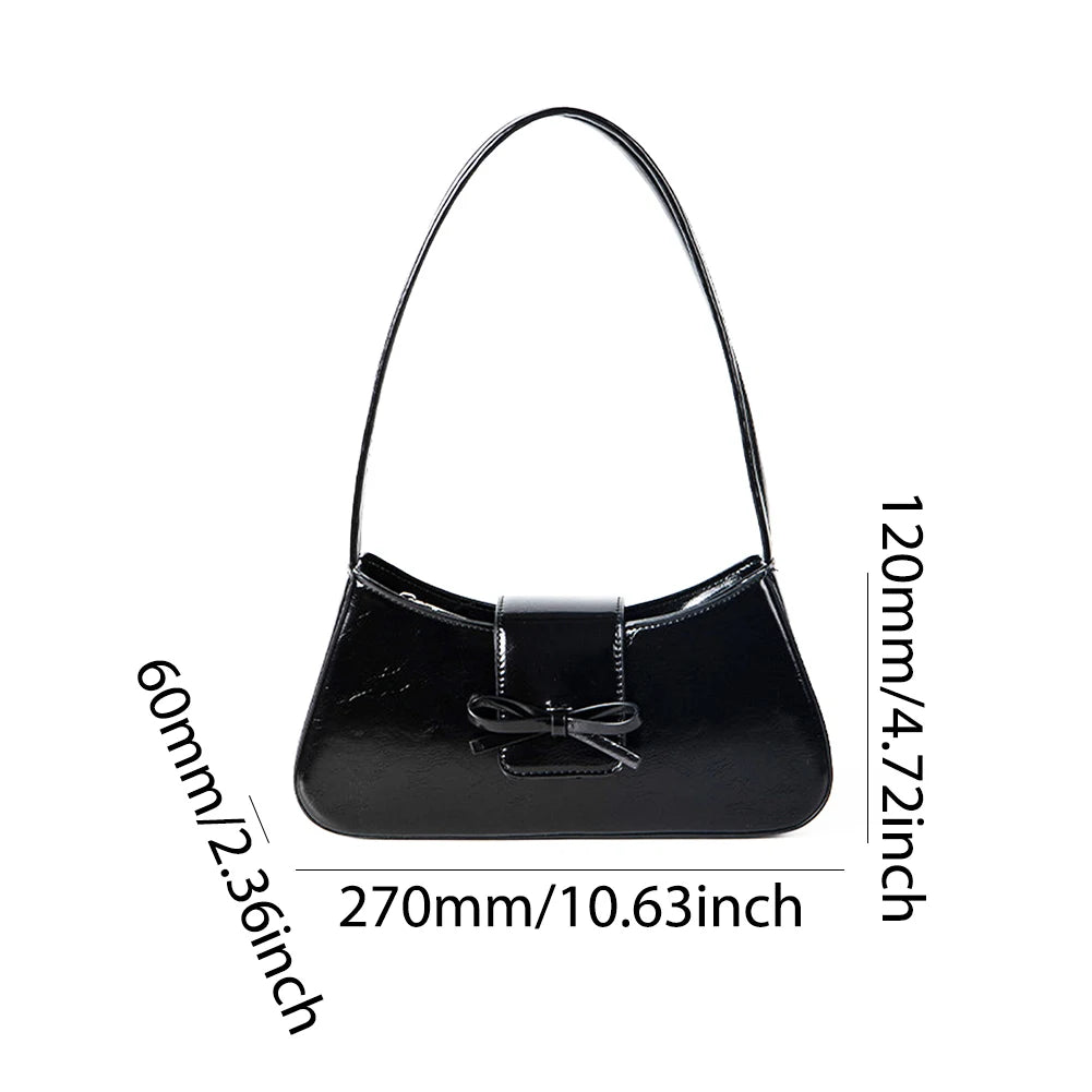 Sweet Bow Shoulder Bag PU Leather Fashion Handbag with Zipper Closure Everyday Purse Trendy Underarm Bag for Women and Girls