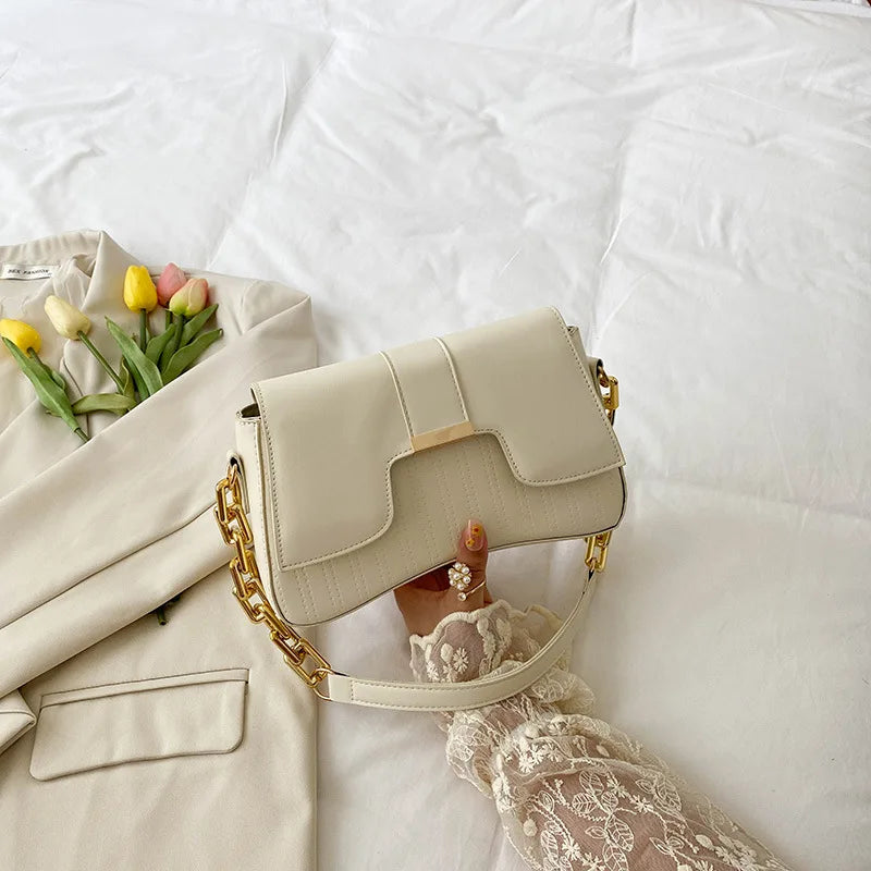 CN Classic Acrylic Chain Shoulder Bag For Women PU Leather