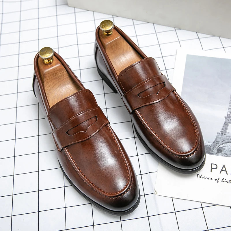 Men Casual Leather Loafers Slip On Dress Shoes Classic