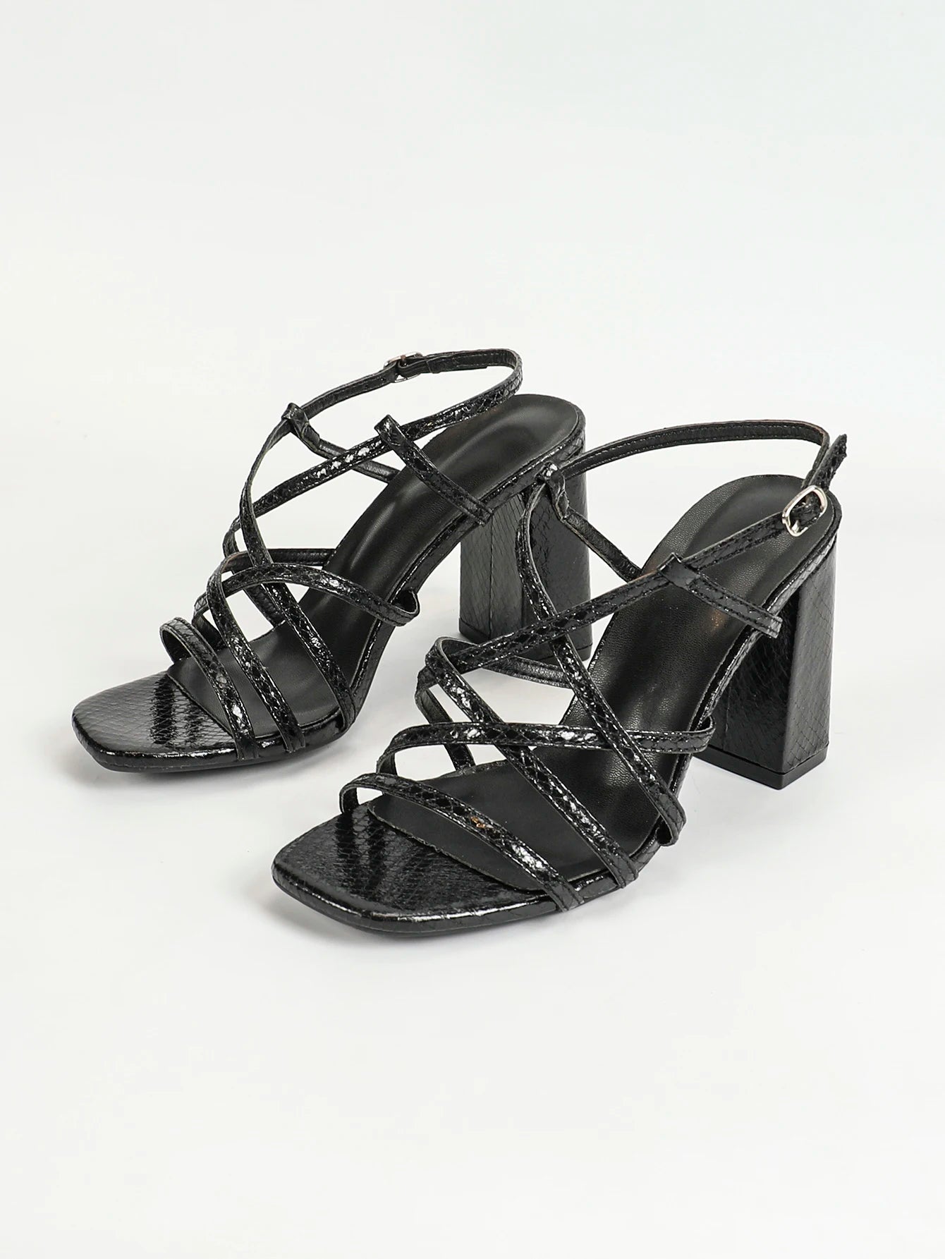 Women Square Toe Block Heel Buckle Pump Sandals Comfort