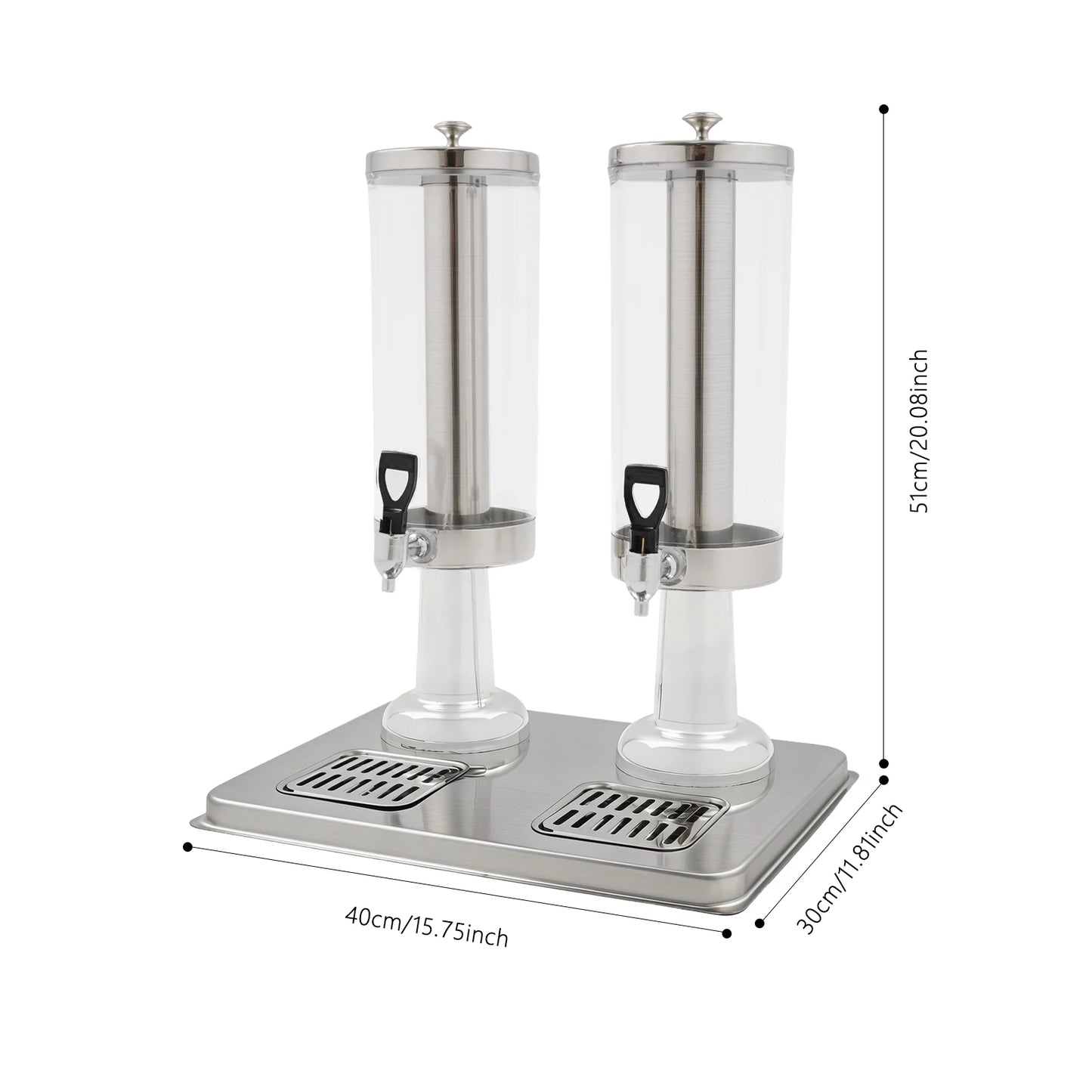 Stainless Steel Drink Dispenser 1.59Gal, 2-Faucet Beverage Dispenser with Centre Ice Core & Drip Trays for Parties