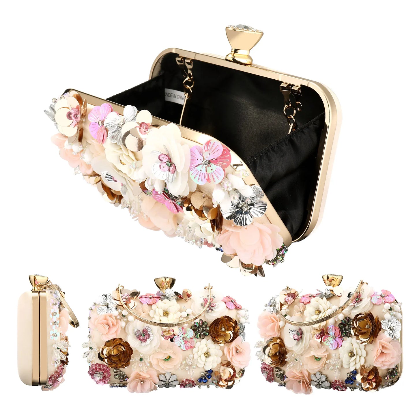 Elegant Women Bags Fashion Floral Beaded Clutch Luxury Lady Handbags Evening Wedding Party Bags Chain Shoulder Purse