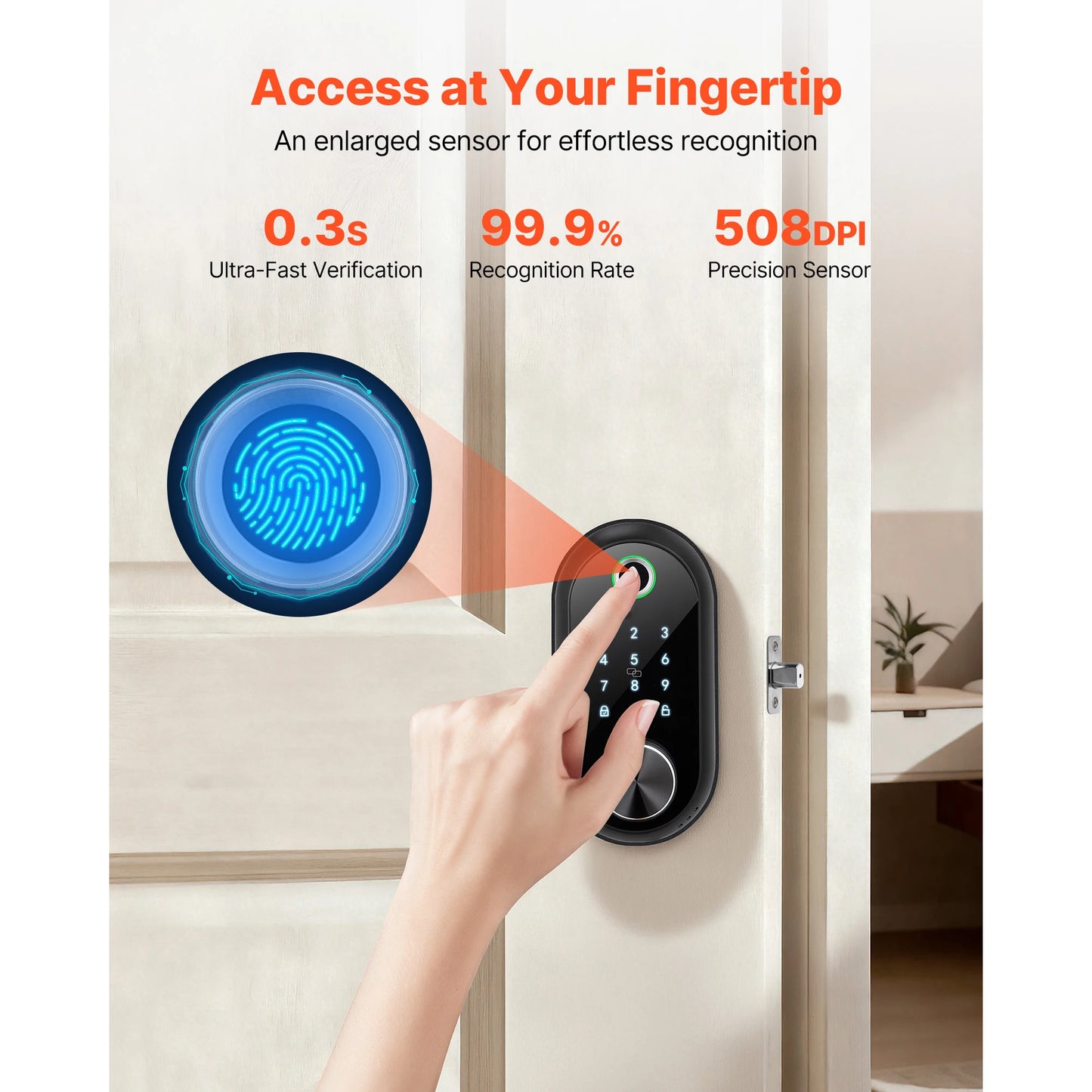 SucceBuy Fingerprint Door Lock Electronic Biometric Deadbolt with Touchscreen Auto Locking Anti-Peeking Password for Apartment