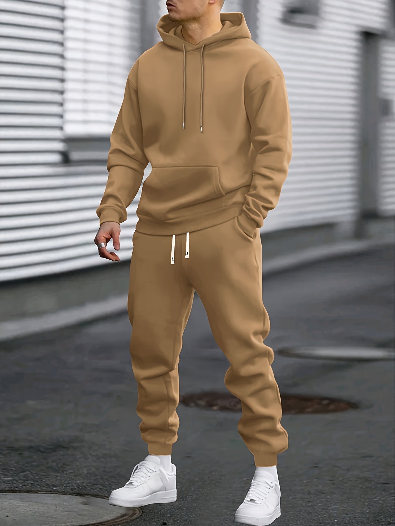 Men's Sports Hooded Sweatshirt Sweatpants Set Polyester