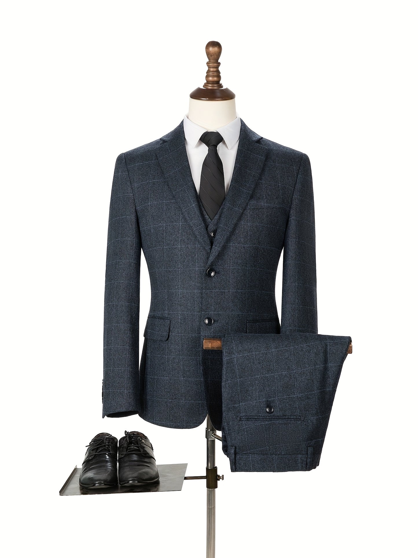 LYNERUN 3 Piece Suit Set Men Slim Fit Blazer Vest Pants