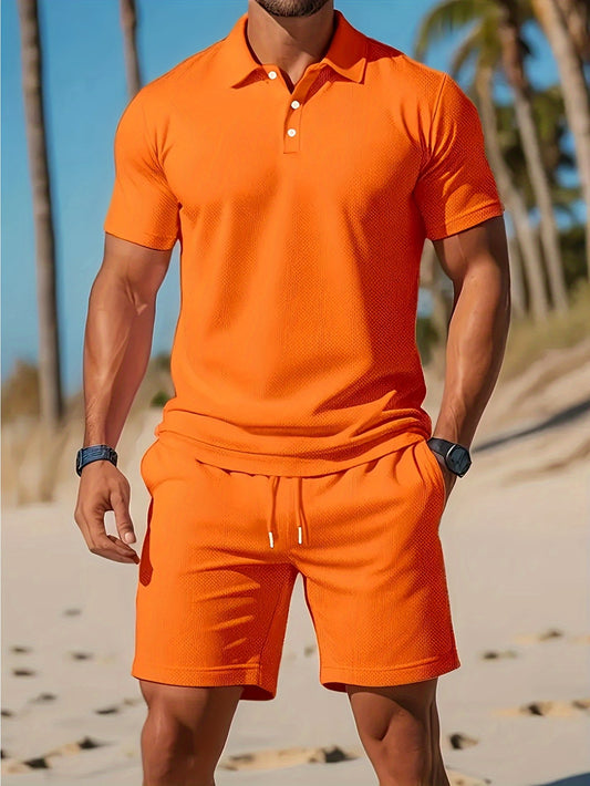 Mens Summer Casual 2pc Short Sleeve Shirt And Shorts Set