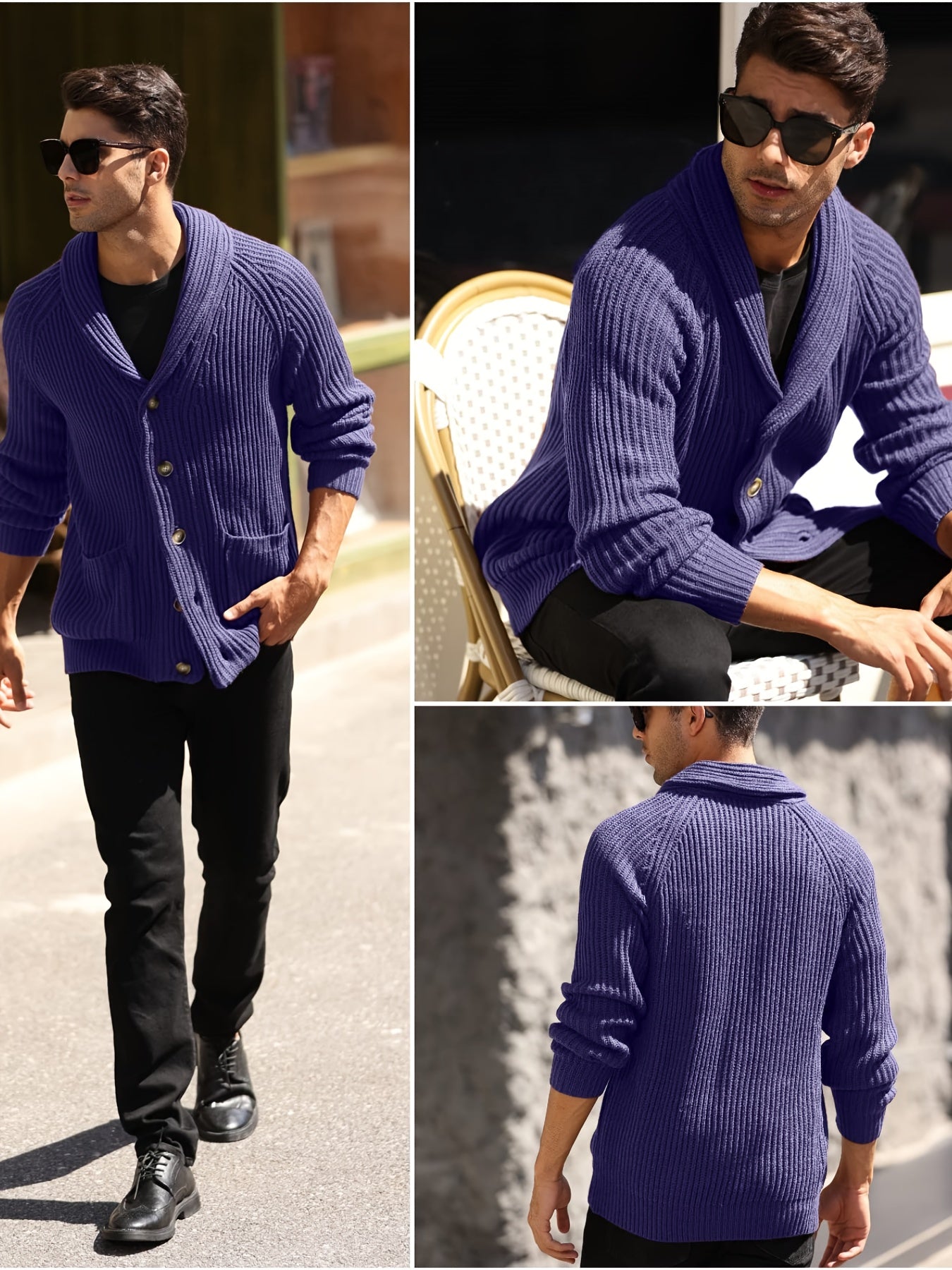 Men's Shawl Collar Cardigan Cable Knit Ribbed Outwear
