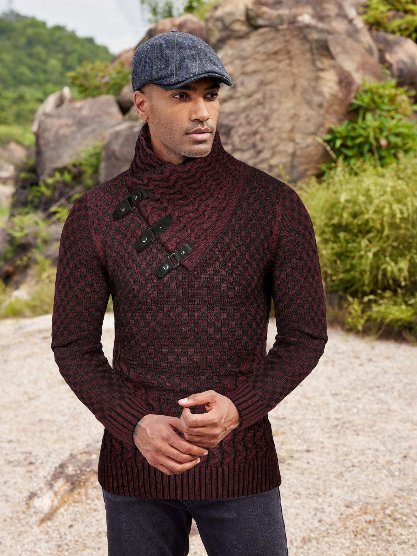 ELESOL Mens Knitted Turtleneck Sweater Slim Fit Pullover