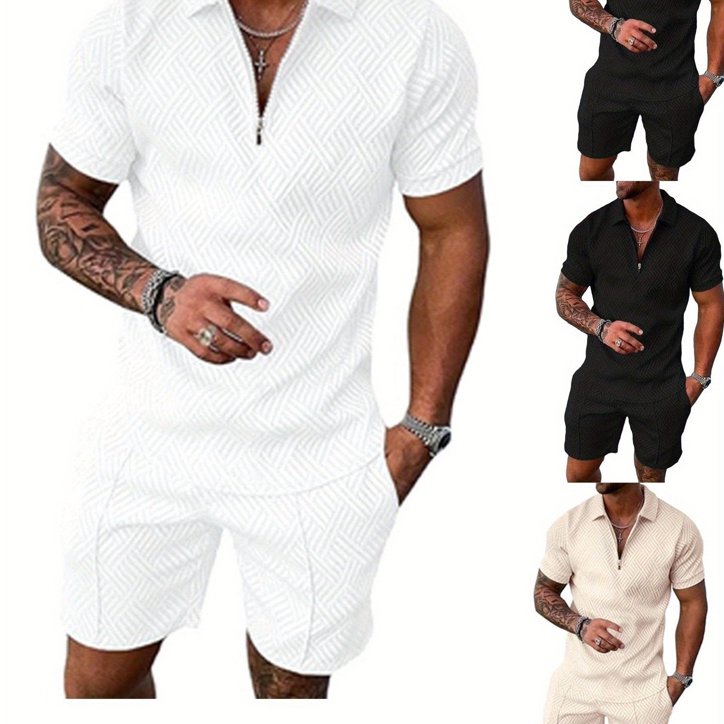 Mens Polo Shirt And Shorts Set 2Pc Casual Summer Outfit