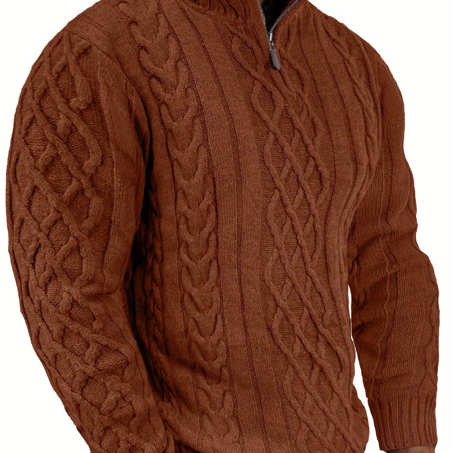COMDECEVIS Mens Quarter Zip Cable Knit Mock Neck Sweater