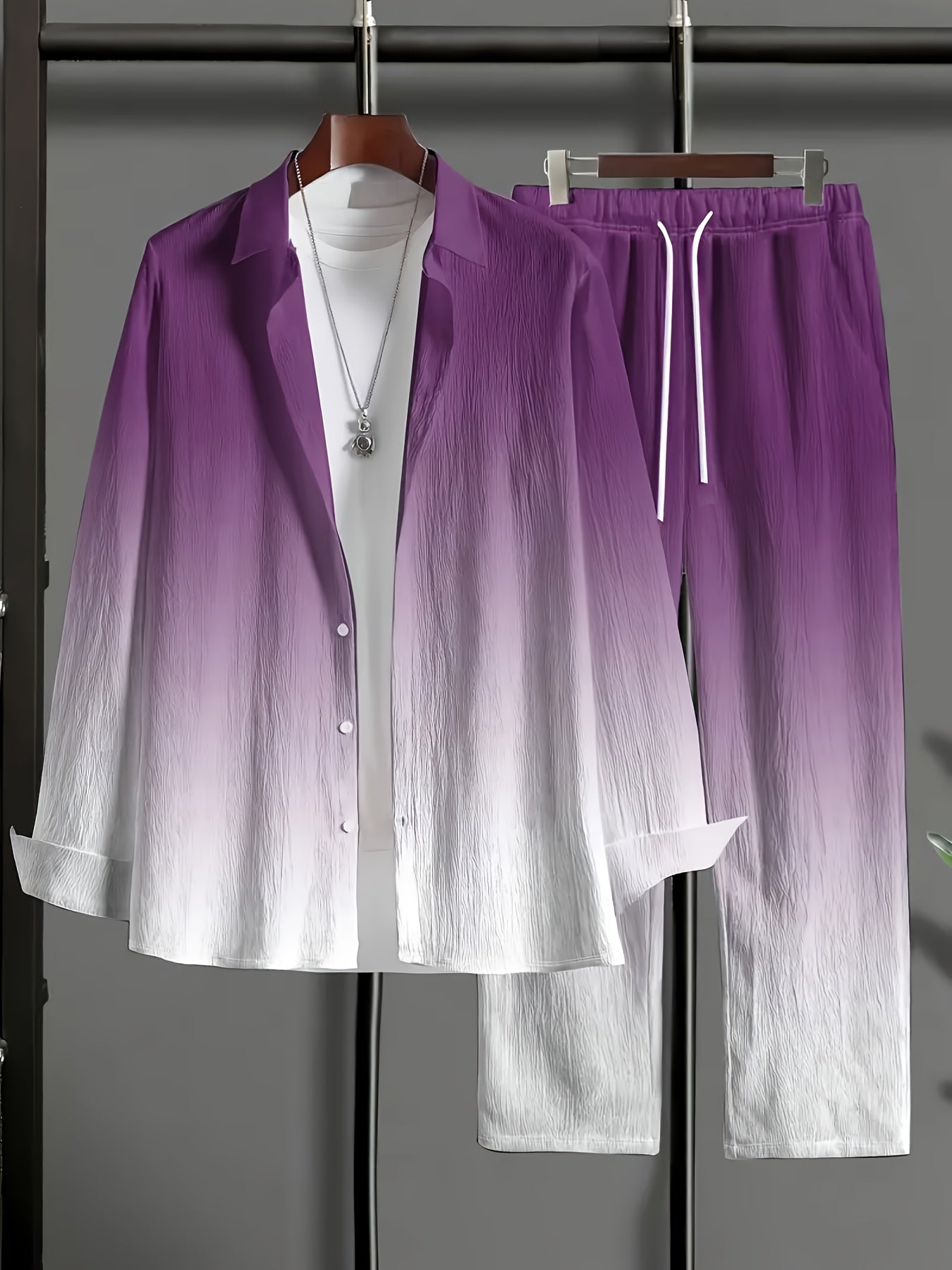 Men's 2pc Tracksuit Set Gradient Long Sleeve Shirt Pants