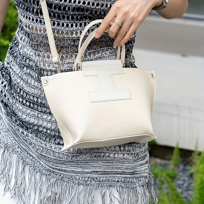 Leather Handbag Large Capacity With Detachable Strap