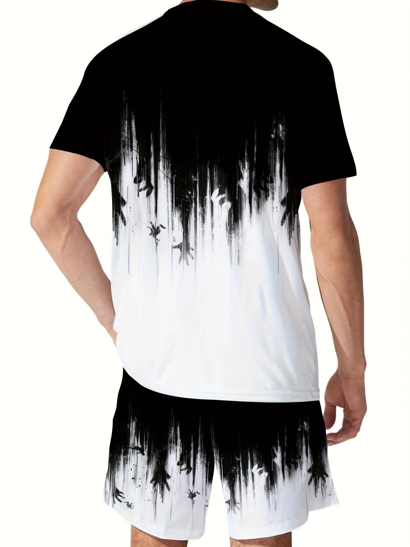 2 Piece Men's Casual T Shirt And Shorts Set Print Polyester