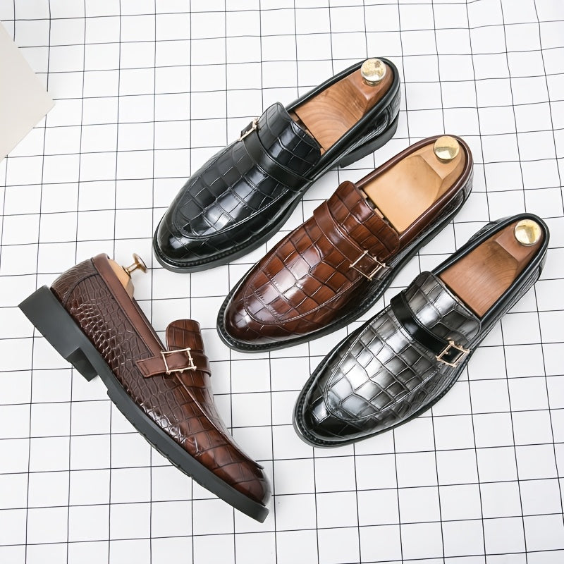 Gentleman Footwear Slip On Loafers Crocodile Texture Buckle
