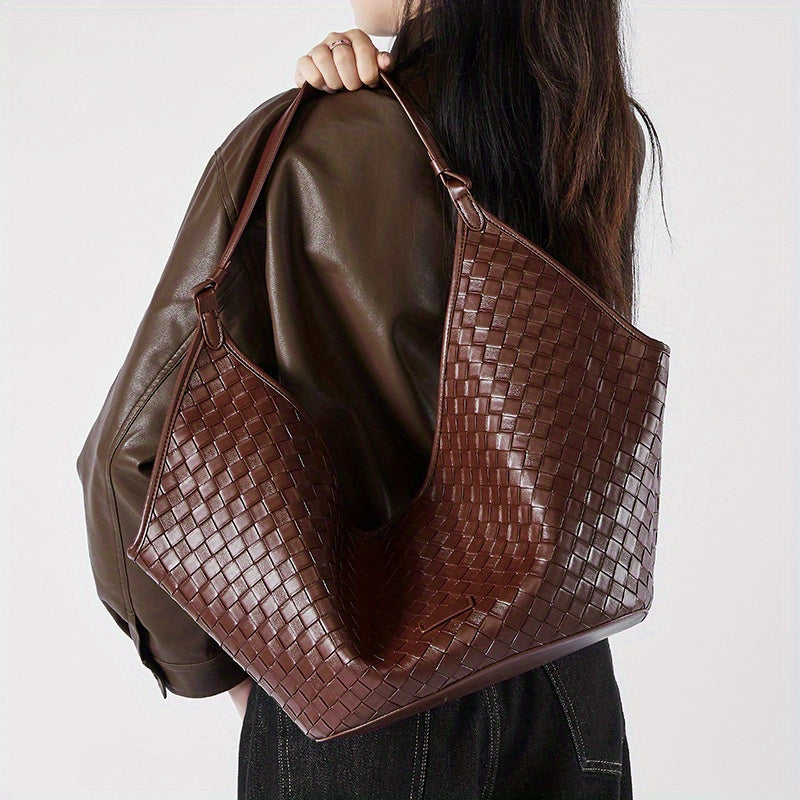 Vintage Cowhide Woven Leather Tote Bag by Unknown Brand