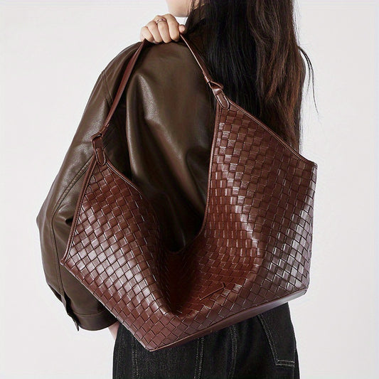 Vintage Cowhide Woven Leather Tote Bag by Unknown Brand