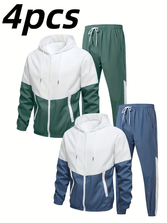 Men Hooded Sports Suit Set Jacket And Drawstring Pants
