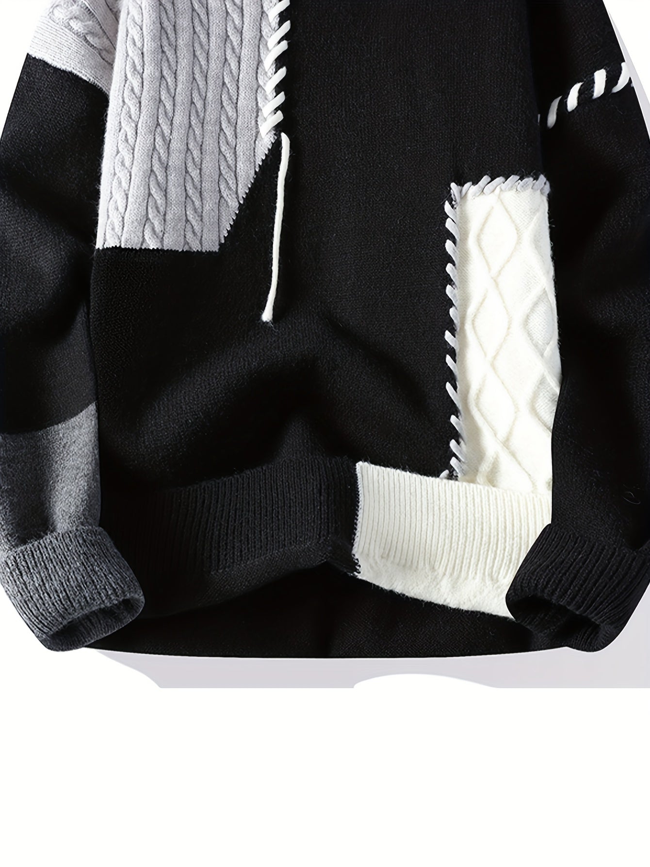 SENMEIGUO Men Color Block Long Sleeve Knit Sweater Casual