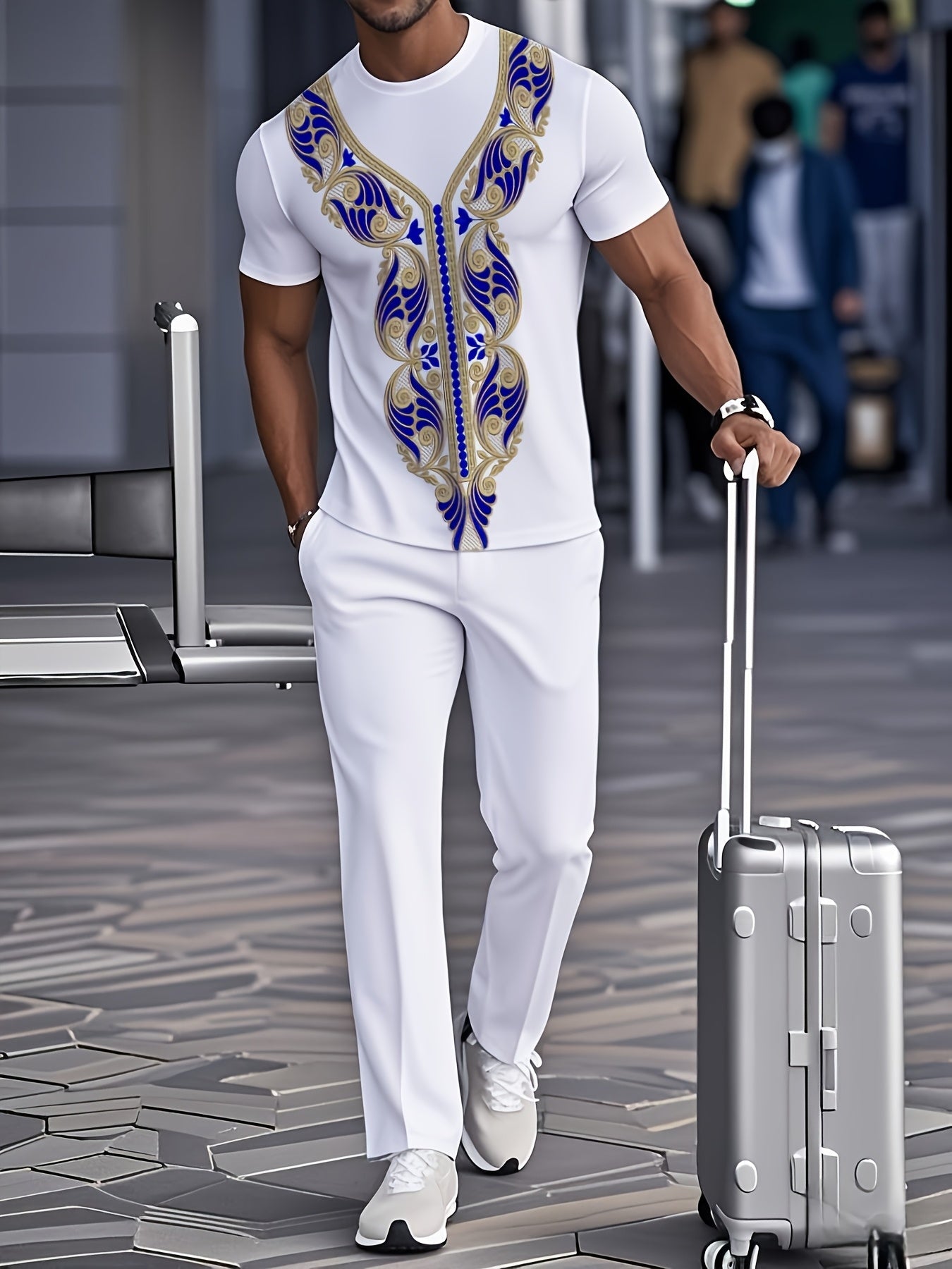 Geometric Pattern Men Leisure Wear Set European American