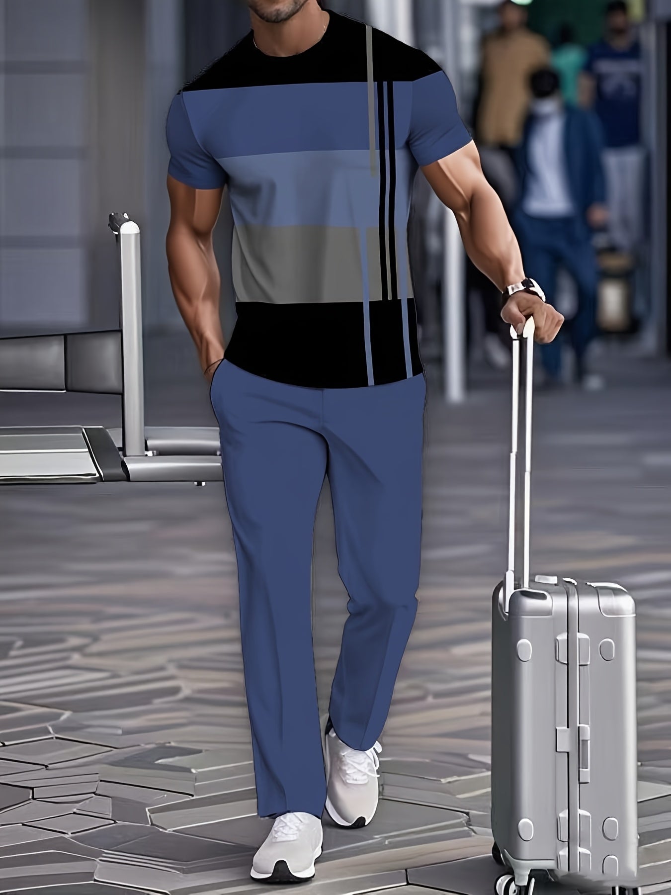 Geometric Pattern Men Leisure Wear Set European American