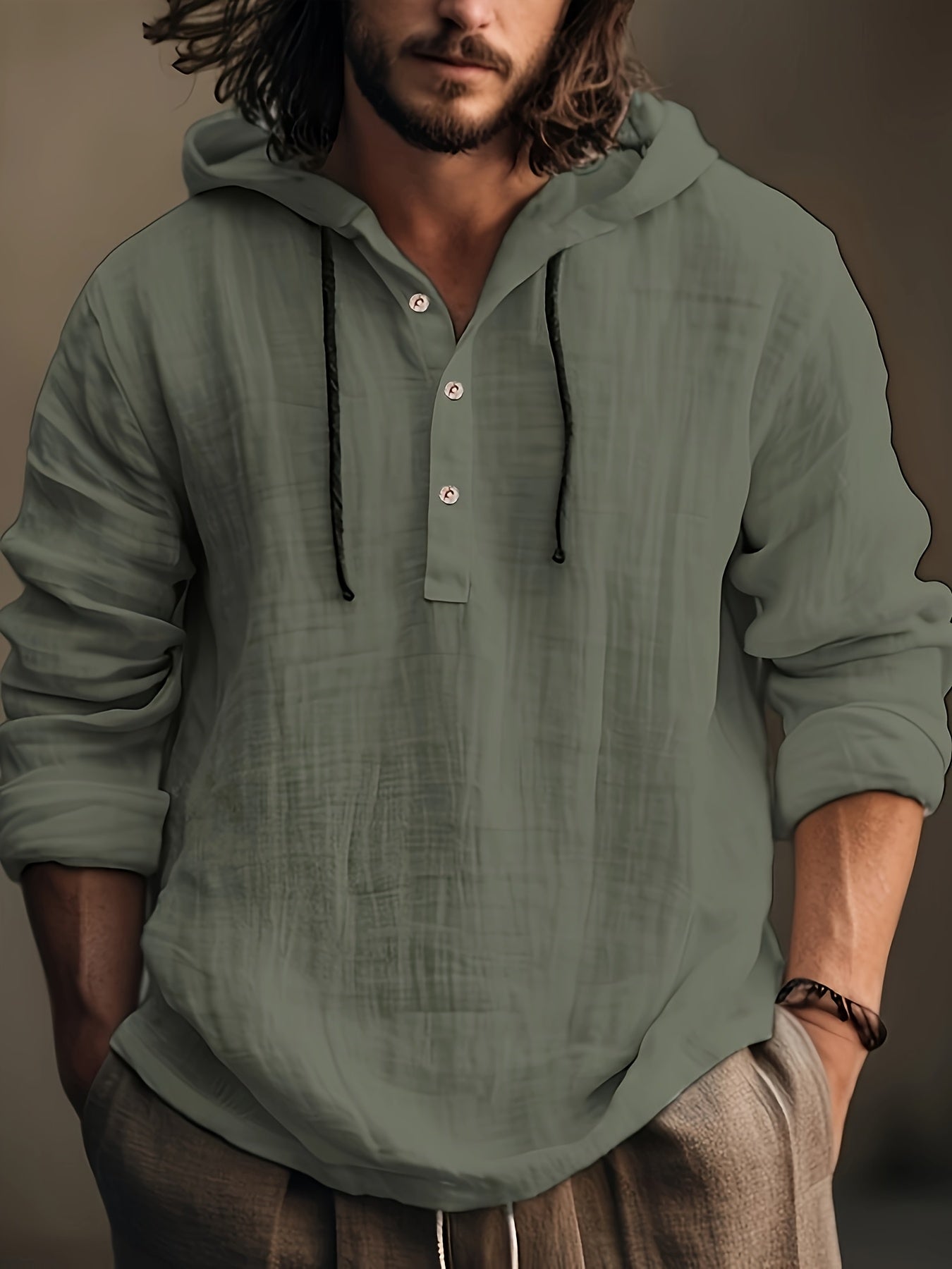 SCACTO Men Hooded Cotton Shirt Sweatshirt Long Sleeve Casual