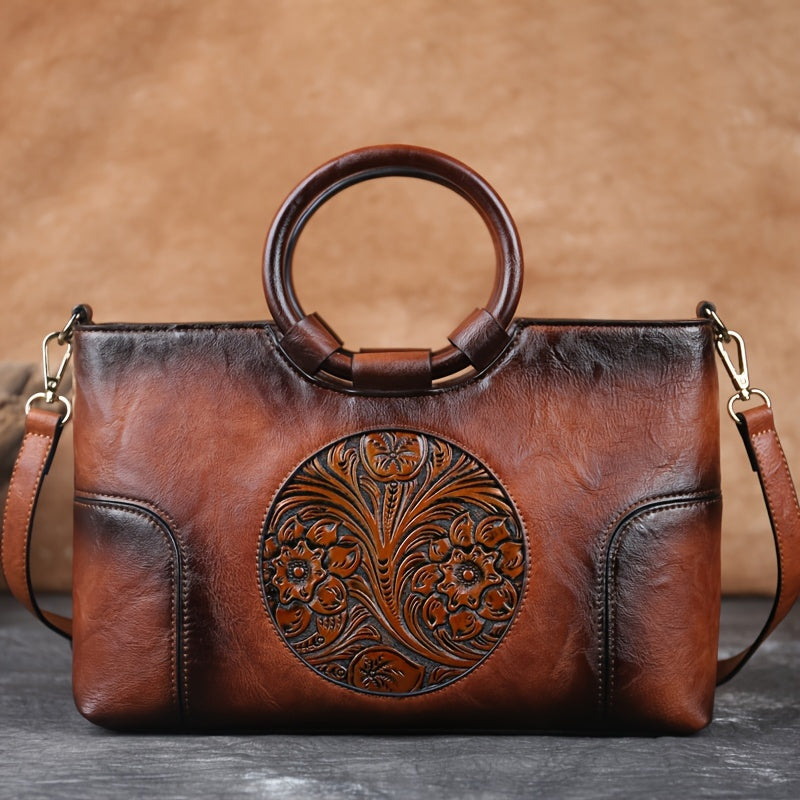 Neulry Vintage Embossed Floral Large Capacity Tote Bag