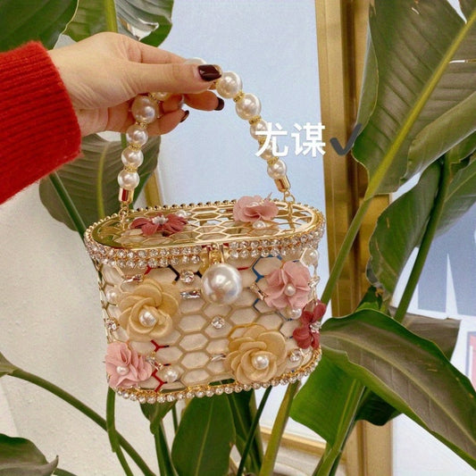 French Vintage Fairy Handset Flower Basket Clutch Bag