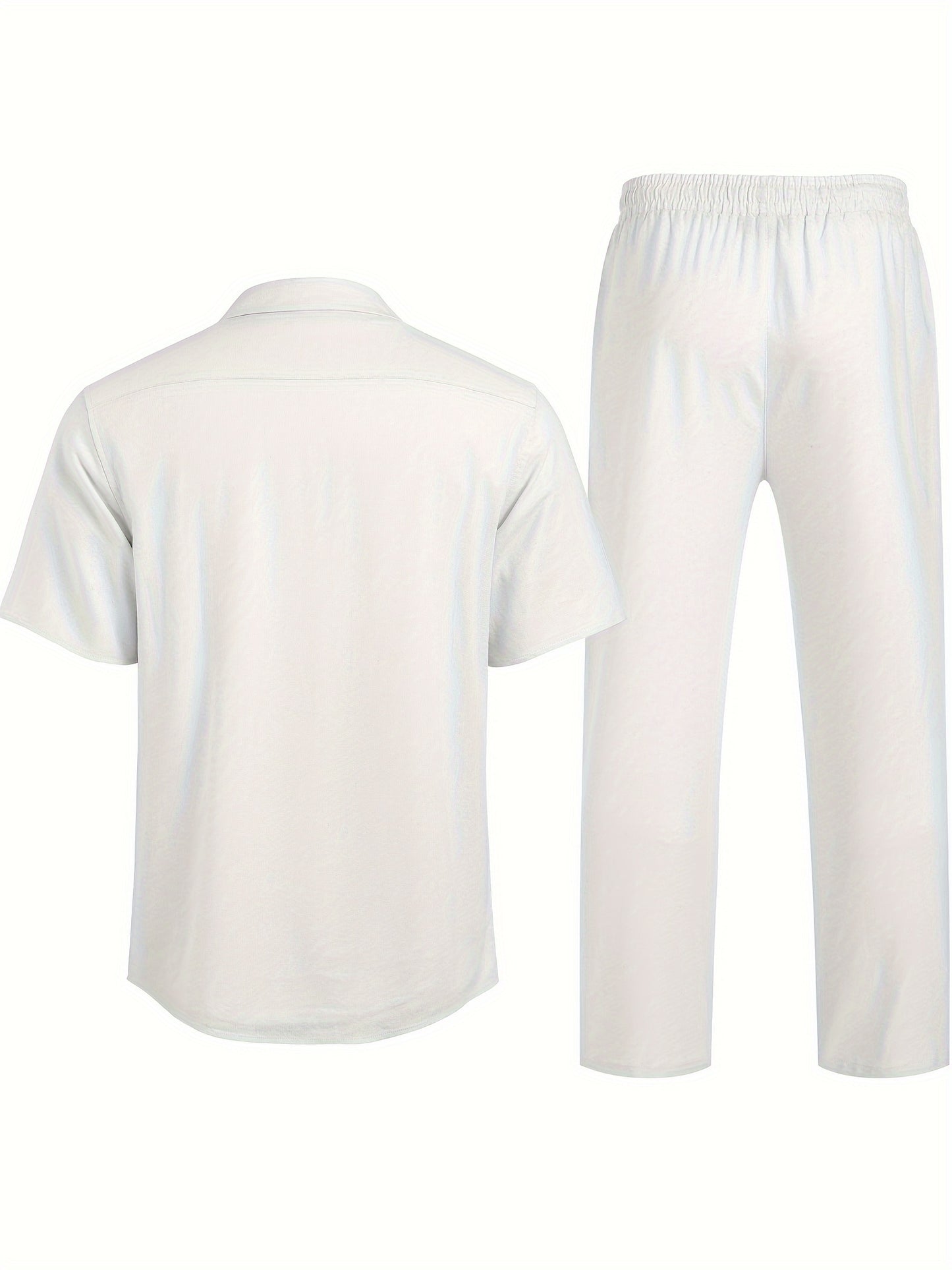 Men Linen Beach Button Shirt And Linen Pants Set Casual 2pc