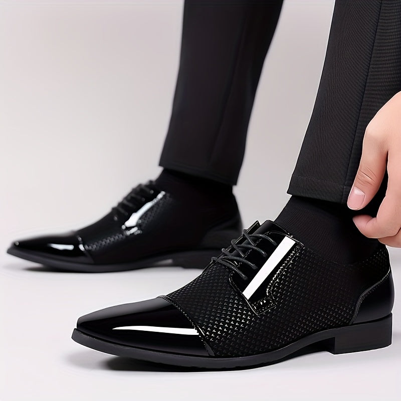 Men Black Slip On Dress Shoes Glossy Pointed Toe Metallic