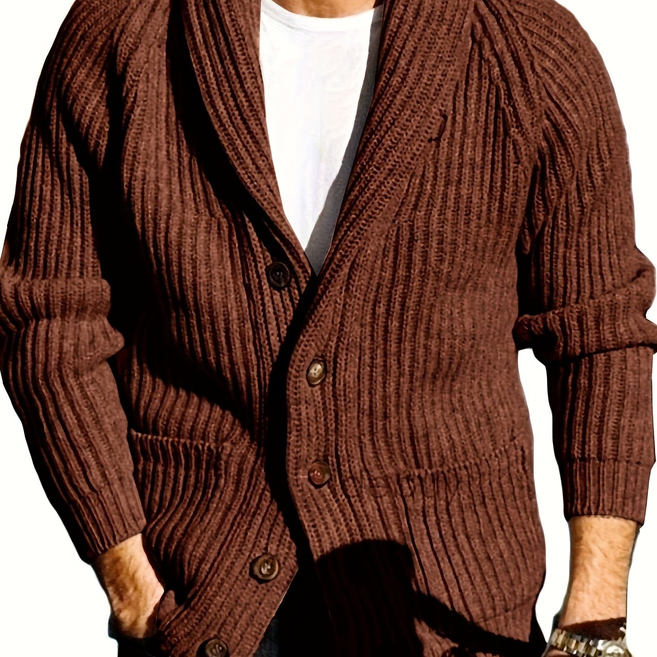 Men's Shawl Collar Cardigan Cable Knit Ribbed Outwear