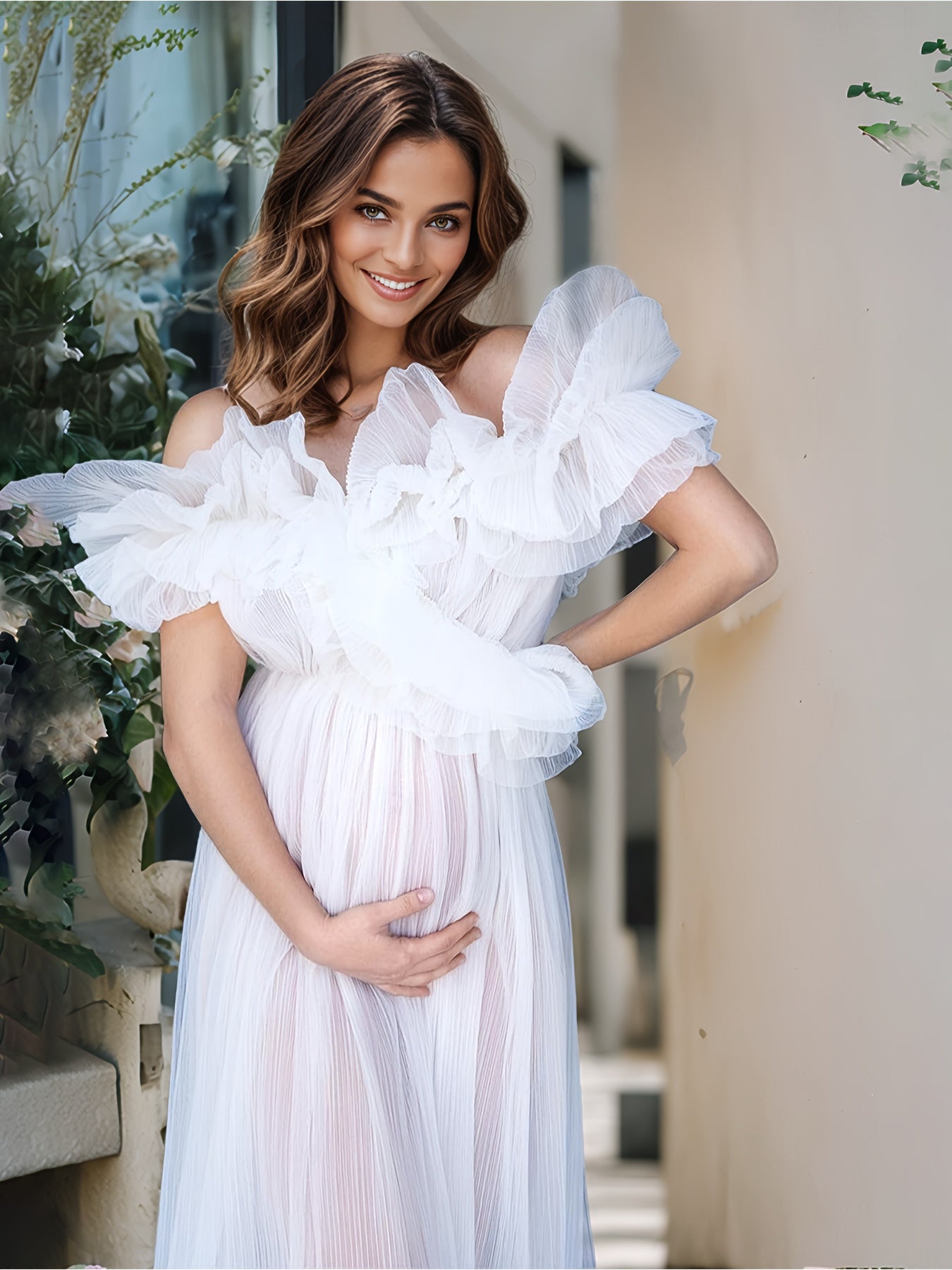 Womens Pregnancy Bathrobe Nightgown Off Shoulder Loose