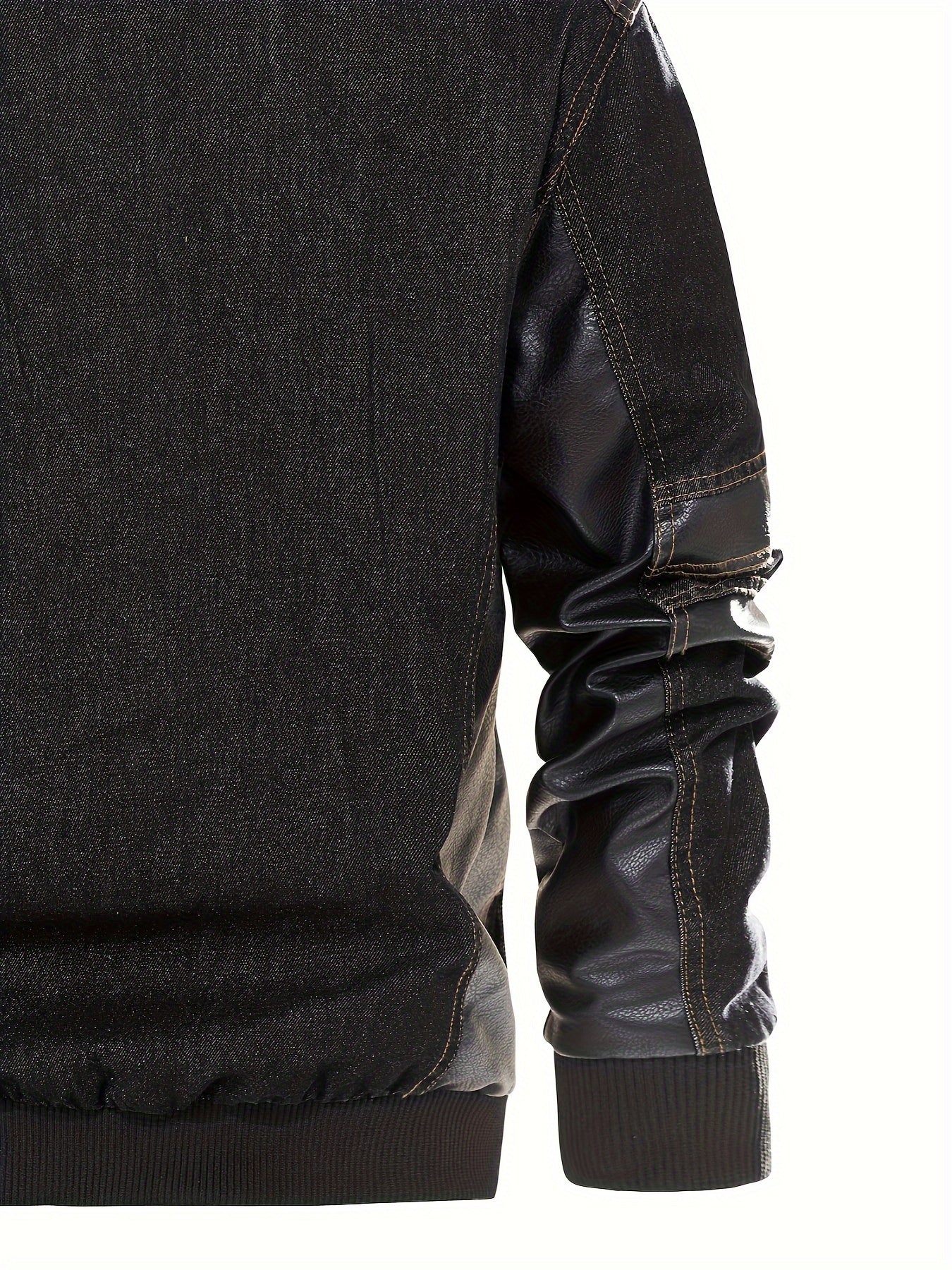 MSOPCCACollar Patchwork Denim Faux Leather Moto Jacket