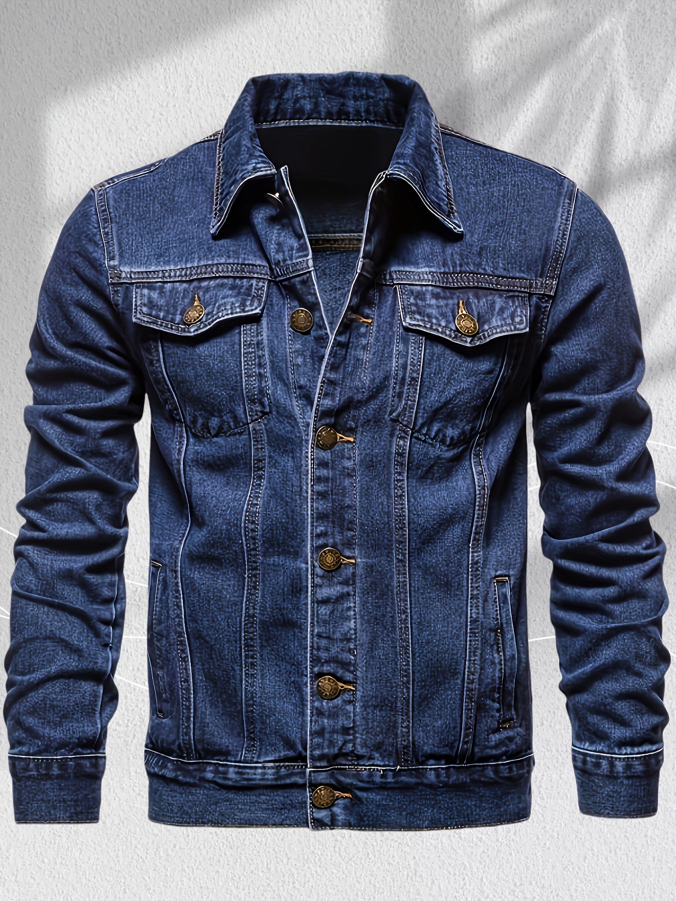 Mens Casual Denim Jacket With Lapel And Multiple Pockets