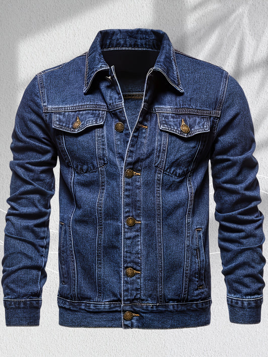 Mens Casual Denim Jacket With Lapel And Multiple Pockets