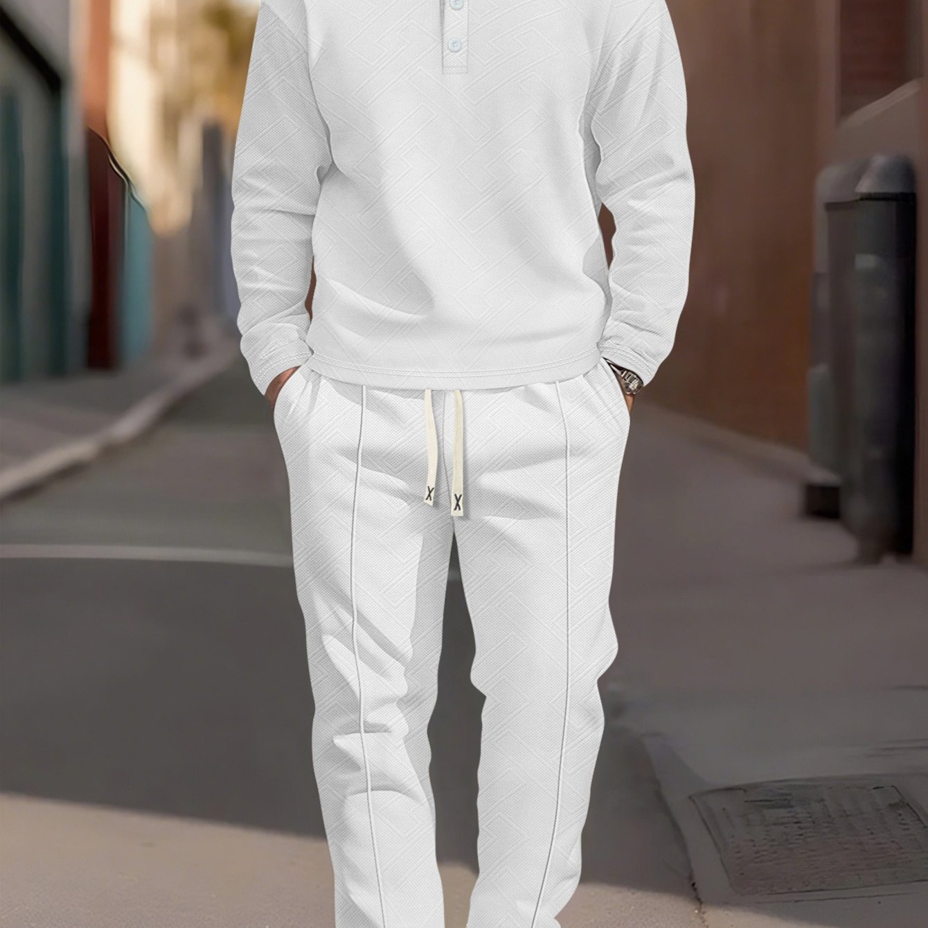 Men's Casual Slim Lapel Jacquard Knit Suit Set Autumn Winter