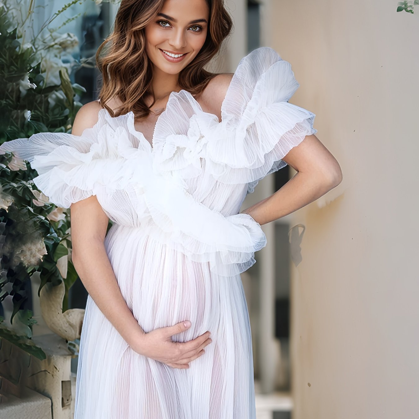 Womens Pregnancy Bathrobe Nightgown Off Shoulder Loose