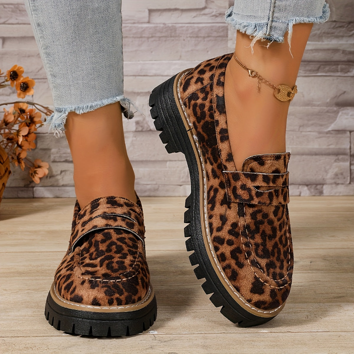 All Nations Emporium Leopard Print Penny Loafers Slip On