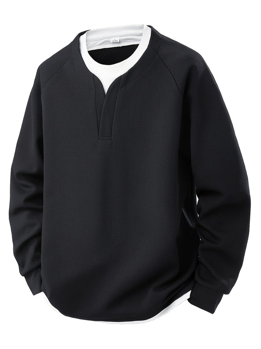 Men Waffle Long Sleeve T Shirts And Patchwork Sweatshirts