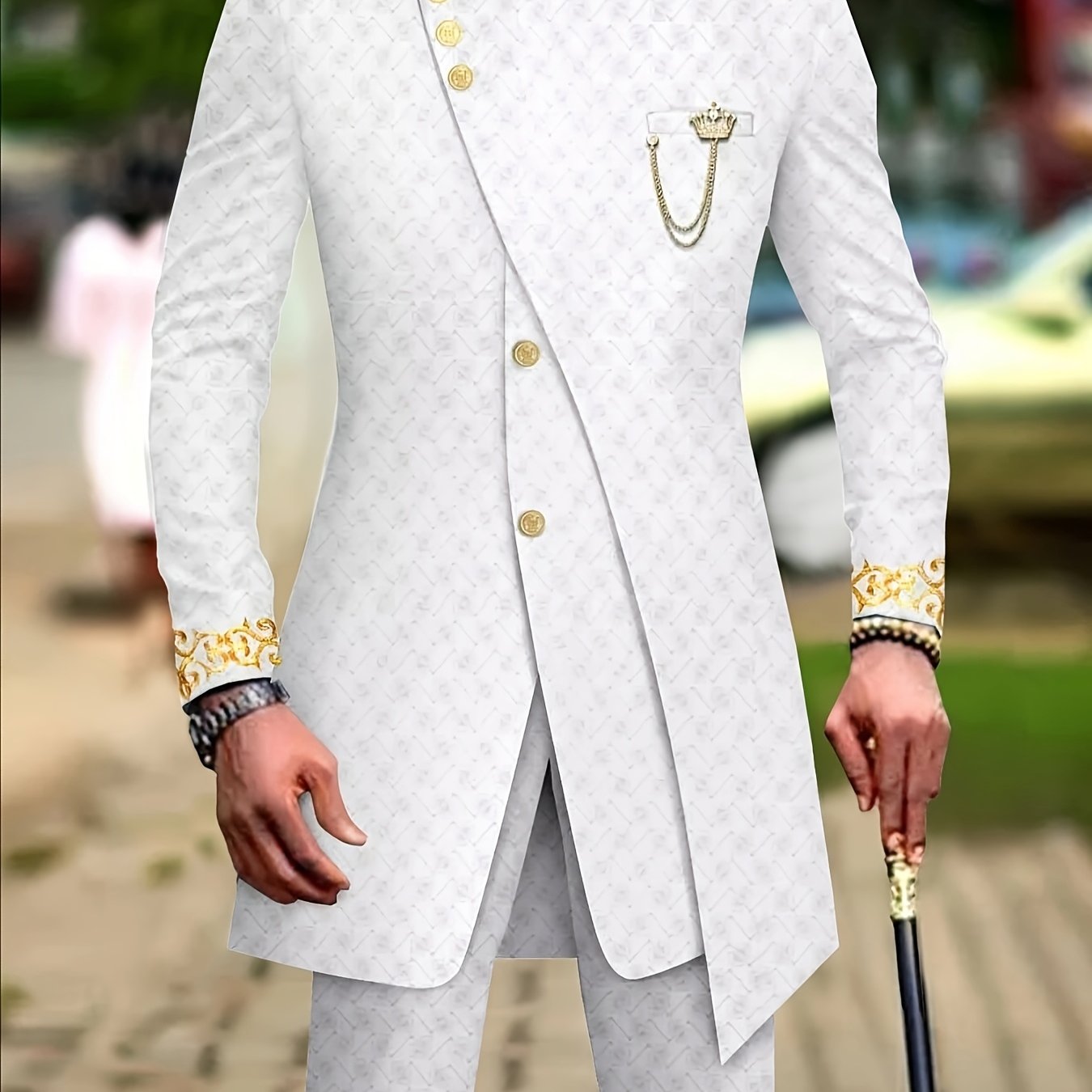 Geometric Pattern Men's Casual Two-Piece Suit Set Polyester